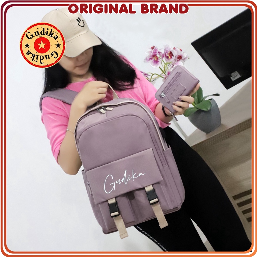 Gudika Bag 5223 USB Free Dompet - Tas Ransel Besar Backpack Laptop Sekolah Anti Air Korean Style Kekinian Terlaris - Tas Wanita Import Terbaru