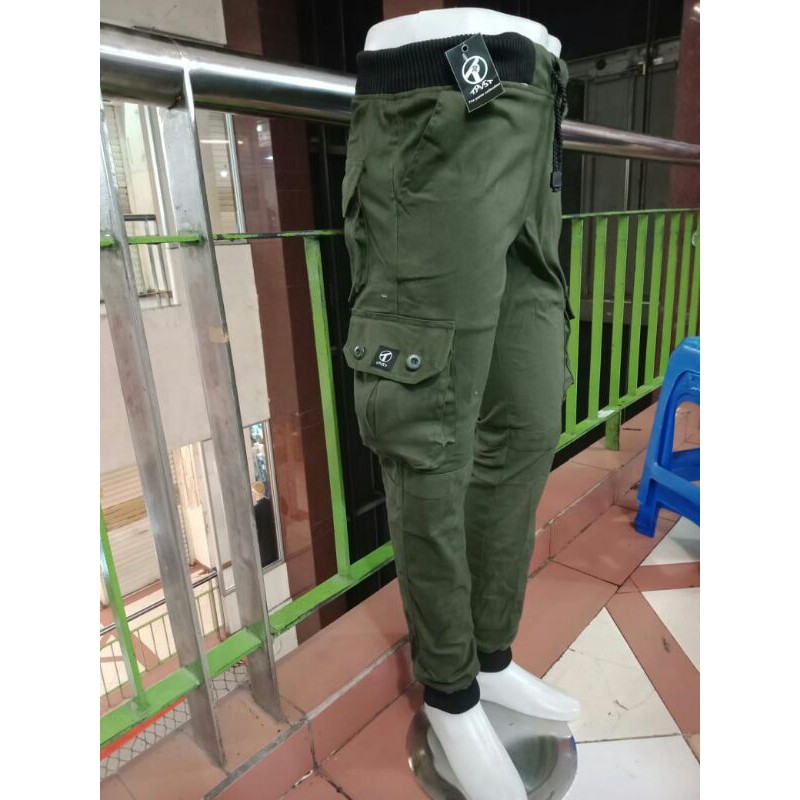 Celana joger karet pinggang  casual size 28/33 kantong taktical dan kimpul