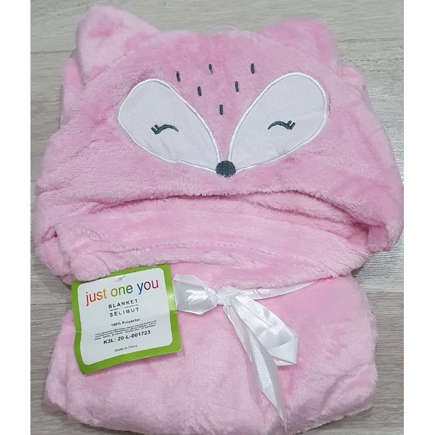 Selimut Bayi Topi Boneka / Selimut Bayi Karakter Fleece-Fox Pink