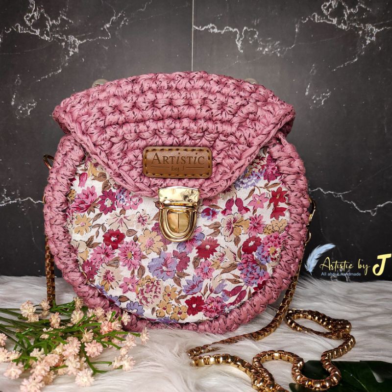 *Artistic by J* Crochet Acrilic Round Bag Flower / TAS WANITA / TAS BULAT / TAS RAJUT / TAS RAJUT BU