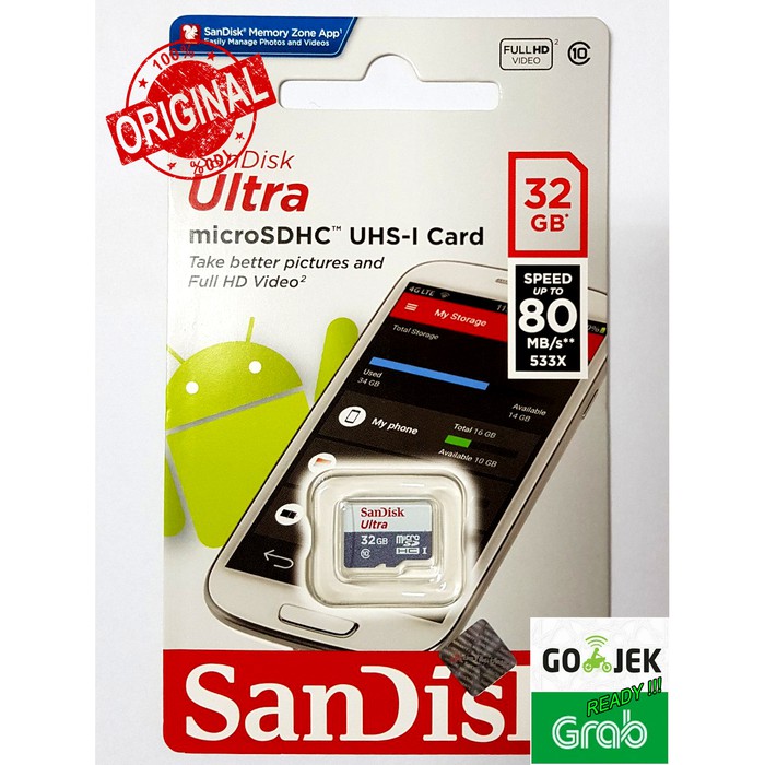 Memory Microsd Sandisk Ultra SDHC UHS-1 32GB Speed 80MB/s ORIGINAL