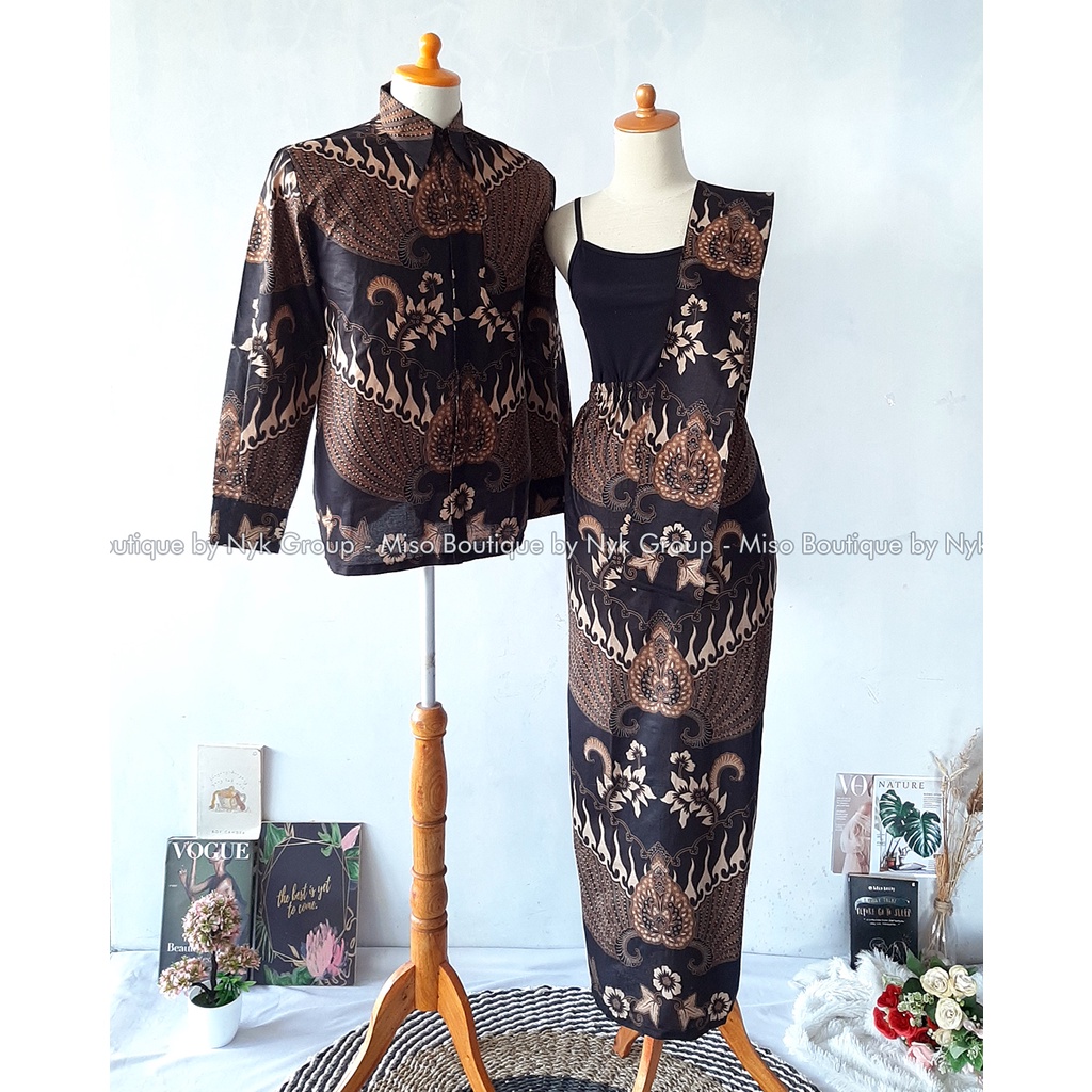 MISO BUTIK - Series Lila Kemeja Pria dan Rok Batik Wanita Katun Prima - Bawahan Kebaya Batik Super Premium - Rok Span Free Selendang Bahan Katun Adem - Baju Batik dan Rok Set Wanita Terbaru - Set Couple Batik Pasangan Termurah