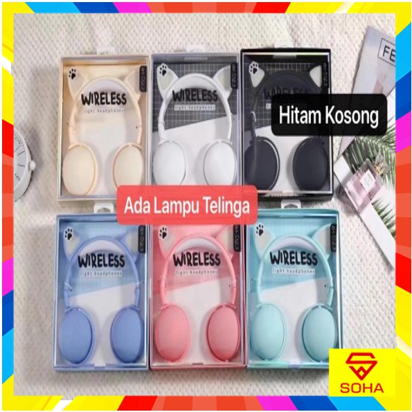 HGM-005 Cat Ear LED Headphones / Earphone Bisa Bluetooth / Bisa Kabel Aux Model Telinga Kuc