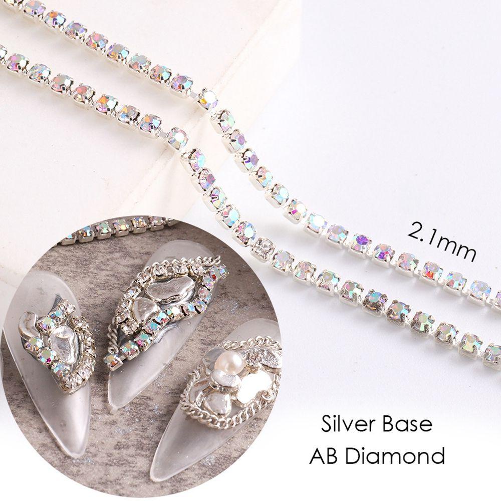 6pcs / Kotak Rantai Metal Hias Mutiara Kristal Berlian Glitter 3MM Untuk Dekorasi Nail Art