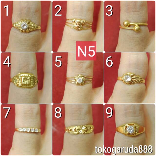 Cincin No 5 anak dan dewasa emas asli kadar 700 70% 22 1 satu gram merica anak bintang mickey cowok cewek permata