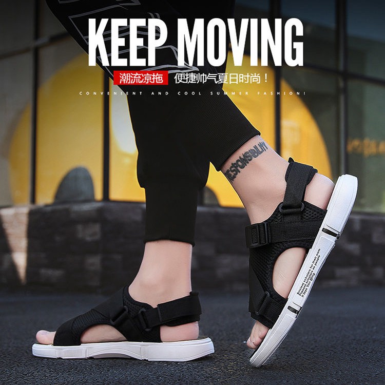 Sepatu Sandal Pria Casual Korean Style Sendal Pria Tali Hitam Trendy Sandal Cowok Slip On Kasual