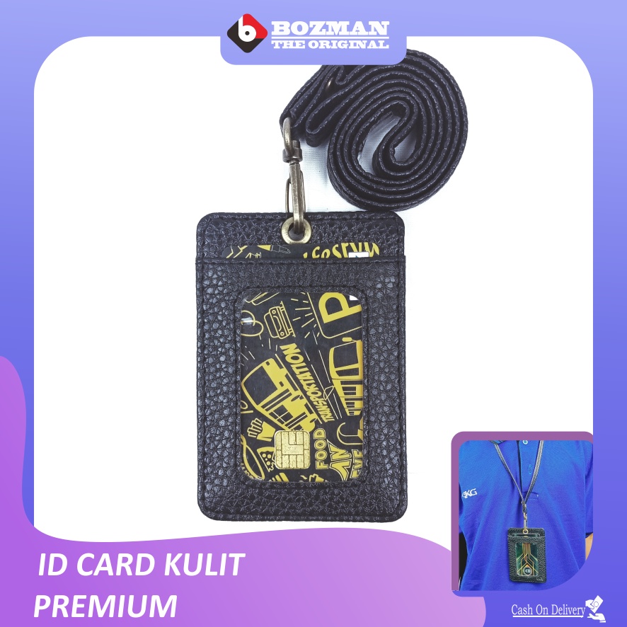 ID Card Holder Kulit Lanyard PU Leather Gantungan Kartu Nama Premium Termurah