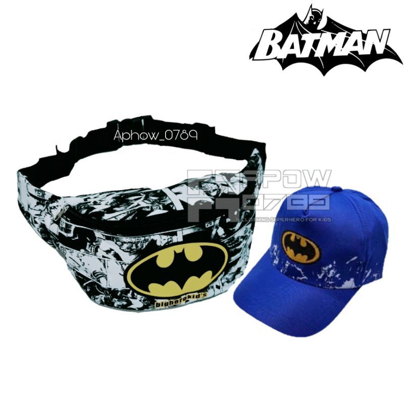 Paket 2in1 tas selempang waistbag kanvas batman + topi Bordir Batman