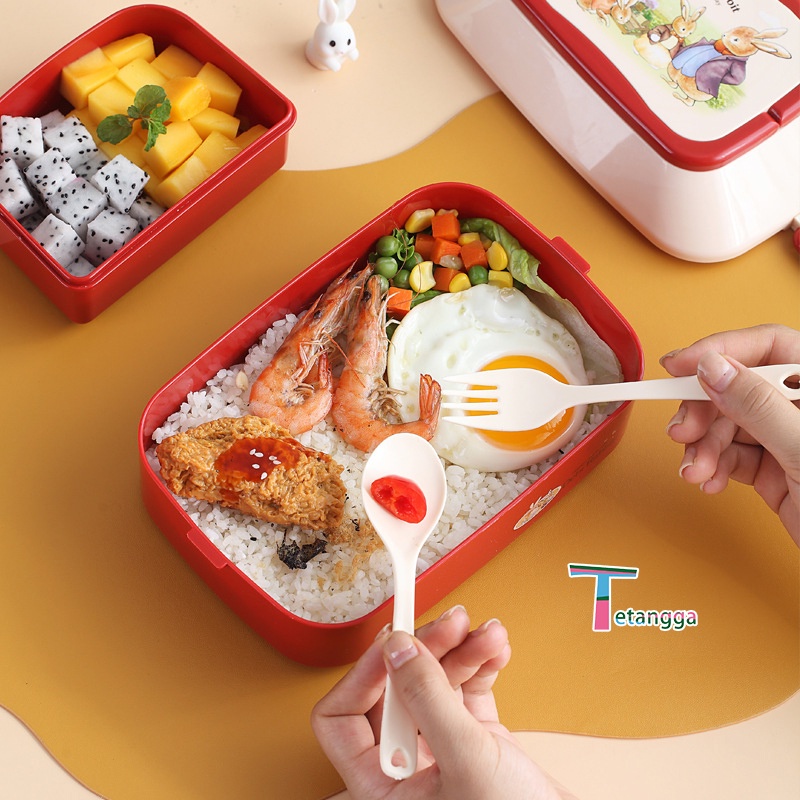 2 LAYER LUNCH BOX SEKAT KOTAK BEKAL MAKAN LUNCH BOX BAHAN SERAT GANDUM MAKAN ANAK