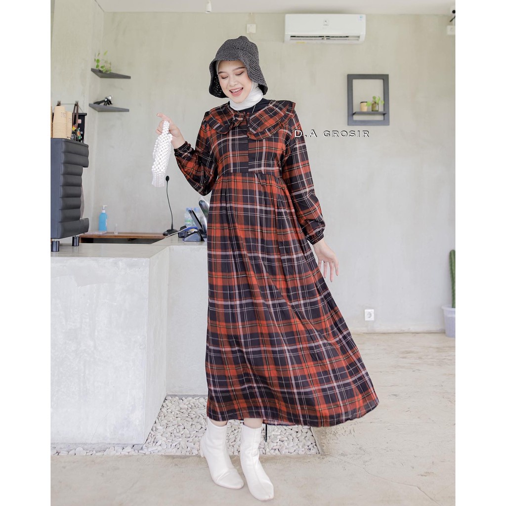 IL - KIMIYA MOSTI MIDI WANITA MOTIF KOTAK TARTAN | AKIRA MIDI TUNIK LONG MUSLIM WANITA