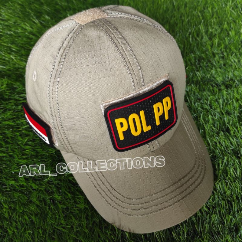 TOPI POL PP BDU VELCRO PLUS 3 LOGO PATCH RUBBER/TOPI SATPOL PP CREAM TAN MODEL LOGO TULISAN