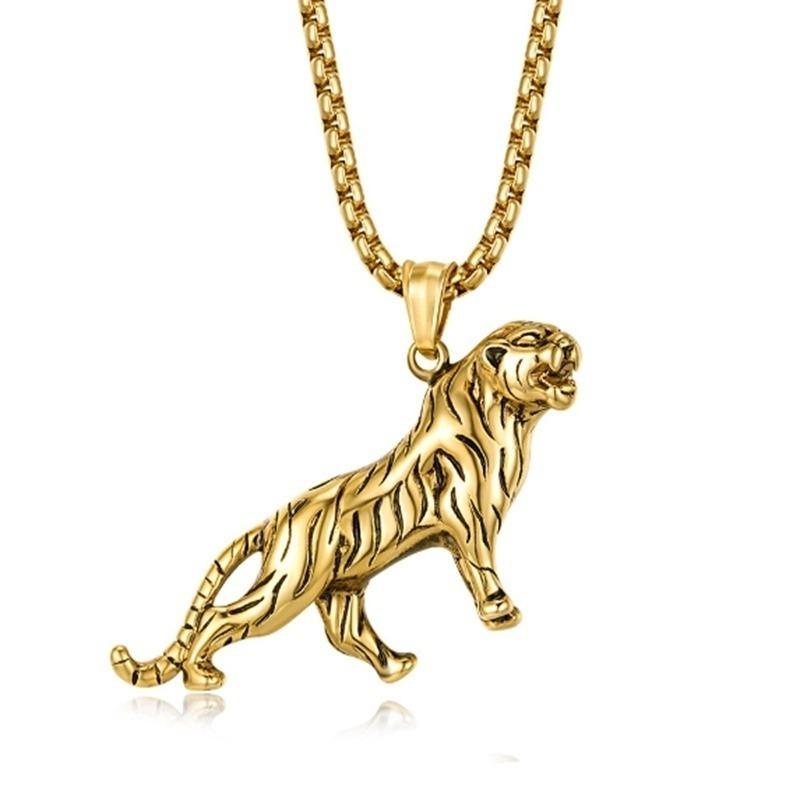 Kalung Liontin Harimau Warna Emas Gaya Vintage Rock Hip Hop Untuk Pria