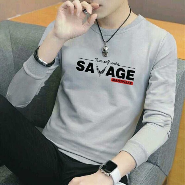 BAJU KAOS SAVAGE LENGAN PANJANG ATASAN PRIA FASHION COWOK KEKINIAN