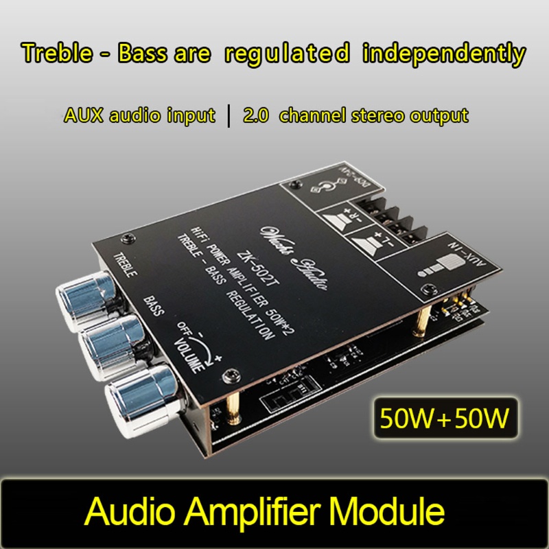 Amplifier Audio Digital Dual Channel Bluetooth 5.0 DC9-24V TPA3116D2 50W x 2 Treble Bass