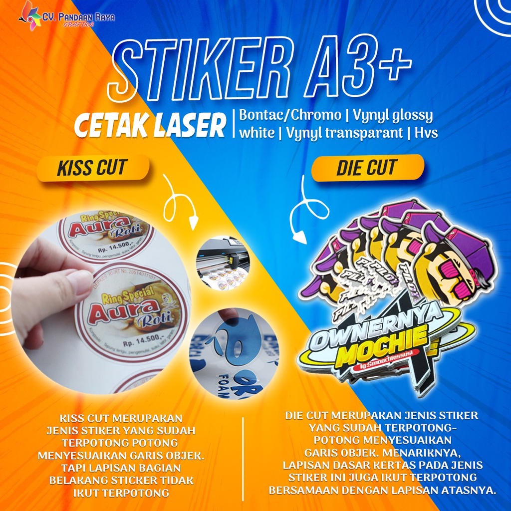 

Cetak + Cutting Sticker Vinyl White / Transparan / Mate A3+ Custom TANPA PO