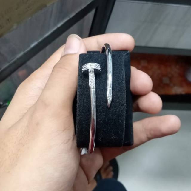 Gelang emas putih asli kadar 750 (23k) model paku