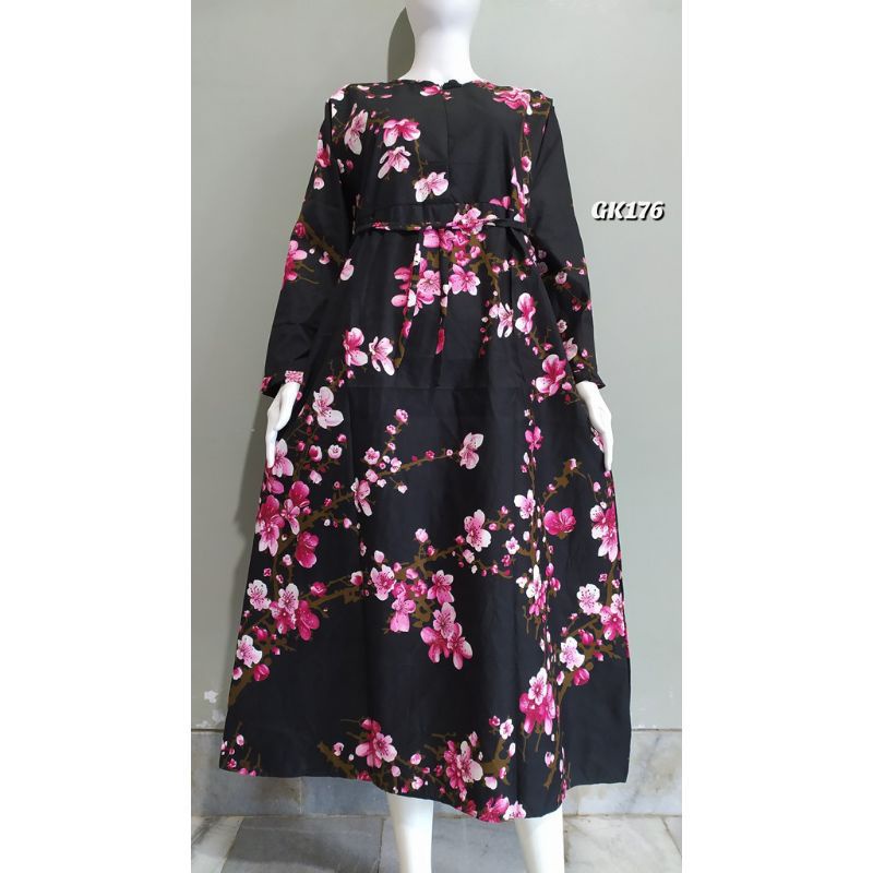 gamis katun motif bunga sakura