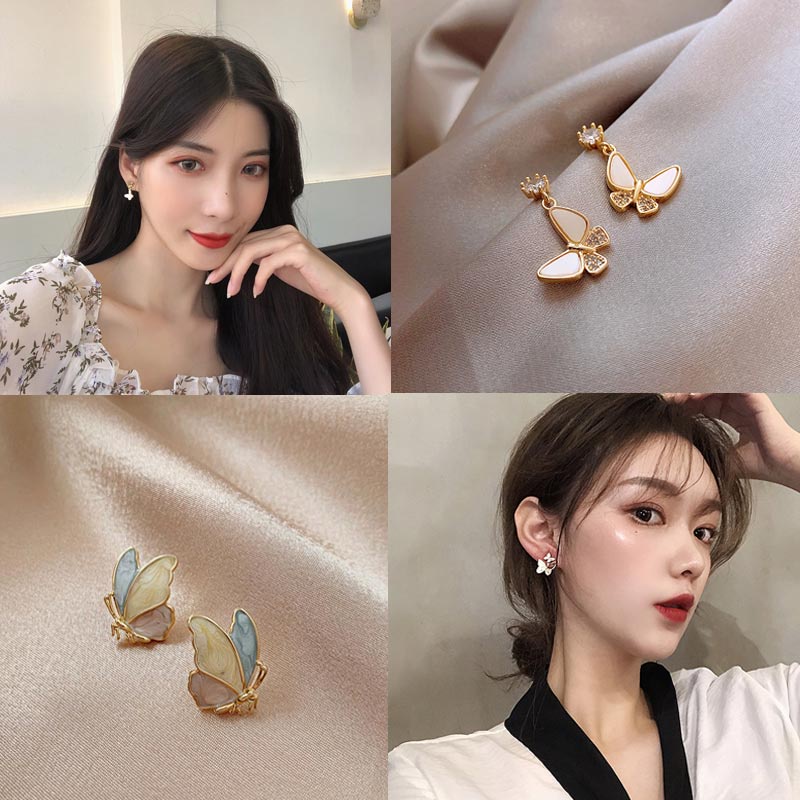 Anting Tusuk Silver S925 Desain Kupu-Kupu Kecil Gaya Korea Untuk Wanita