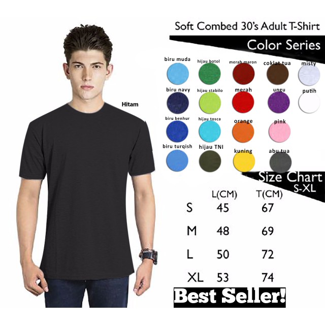 Baju Kaos Polos SoftCombed 30s Unisex Lengan Pendek  Distro Tshirt Oblong Cewek Cowok