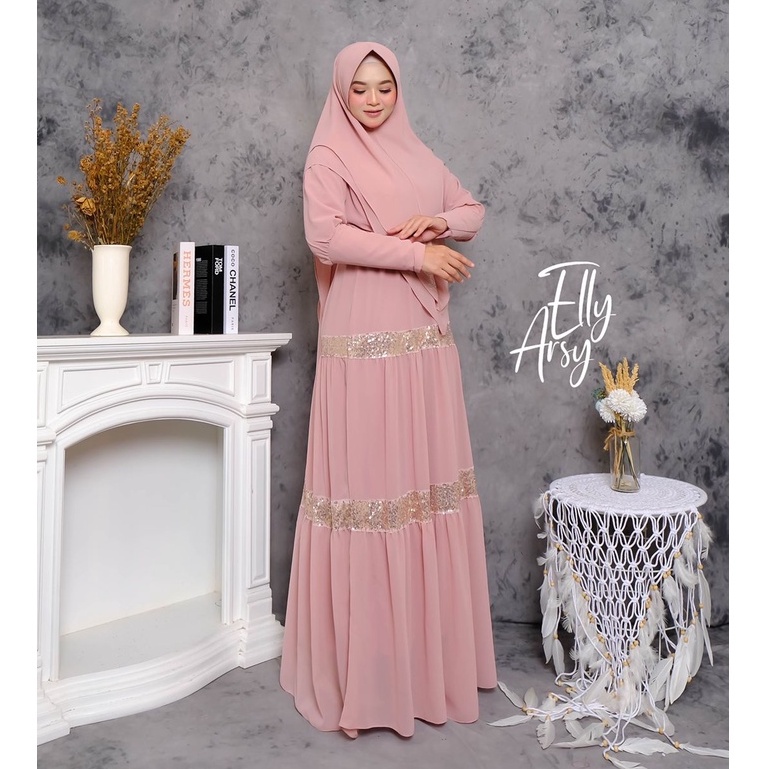 ADIBA SET KHIMAR SYARI CERUTY BABYDOLL ORI BY ELLYARSY DRESS RENDA MEWAH PESTA HAJATAN