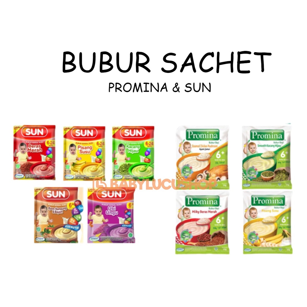 Promina Dan SUN Bubur Tim Bayi Cereal SACHET 20gr 25gr Makanan mpasi Baby 6+ 8+ 9+