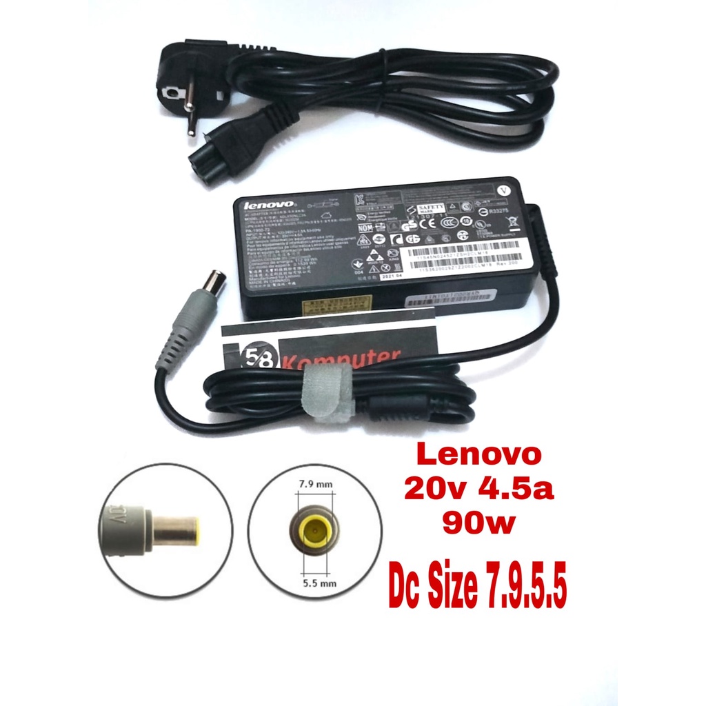 Adaptor Charger Laptop Lenovo ThinkPad Edge E420 E430 E530 E535 T410 T420 T420s T430 SL510 T400 T400s T500 T510 T510i T520 T530 T430S W530 X220 x201 20V 4.5A 90W 7.9.5.5