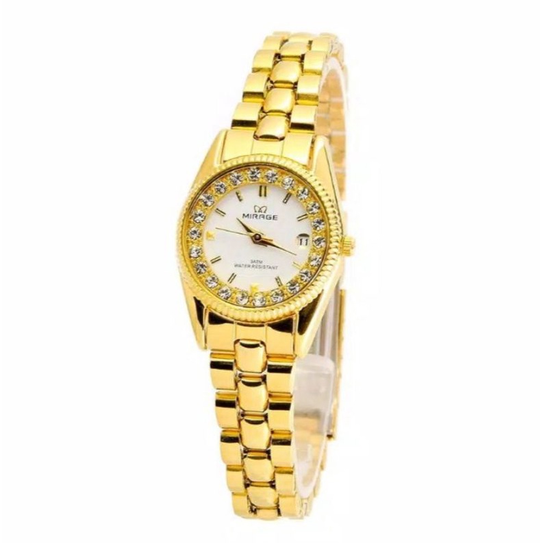 JAM TANGAN WANITA MIRAGE 1580L ORIGINAL_WATER PROFF Jam Tangan  mewah permata rx Gold 1580L pH TAHAN AIR RANTAI GOLD FREE BOX DAN BATRAI_JAM TANGAN KASUAL WANITA JAM TANGAN CEWEK MIRAGE ORIGINAL JAM TANGAN WANITA SPORTY JAM TANGAN. MIRAGE ORIGINAL