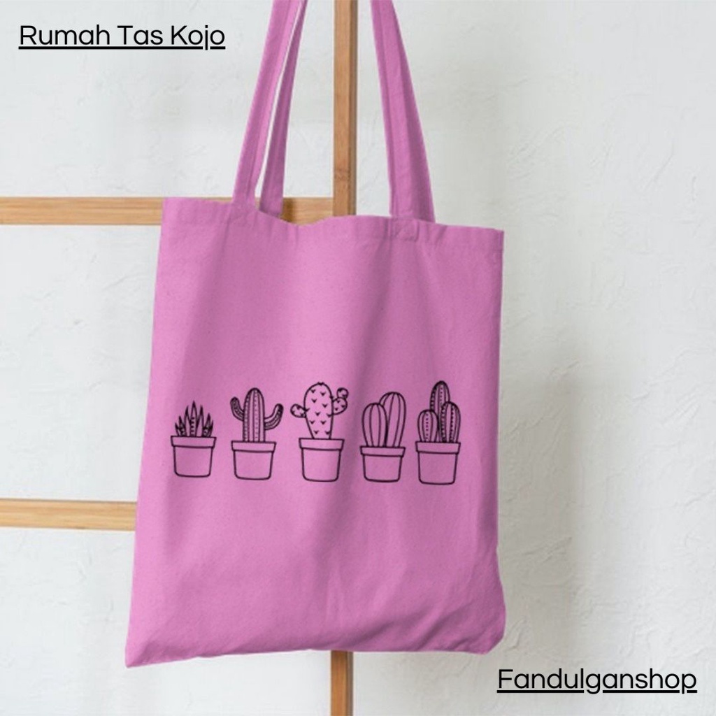 FLASH SALE 7.7 - TOTEBAG MOTIF TANAMAN KAKTUS - RESLETING BAHAN KANVAS / DINIR 300 UKURAN 35X40 CM