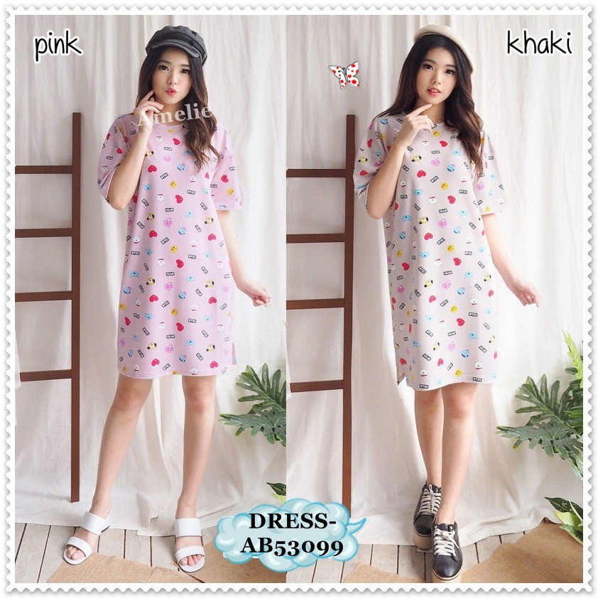 [baju wanita korea]  Casual Mini Dress Santai Wanita Bangkok Korea Import Pink Biru