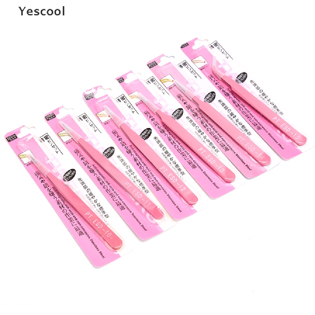 Yescool Professional pink Eyebrow Tweezers Hair Beauty Slanted Stainless Steel Tweezer .