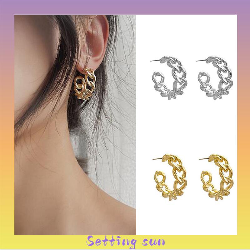 Anting Stud Model Rantai Rongga Bahan Logam Gaya Retro TN