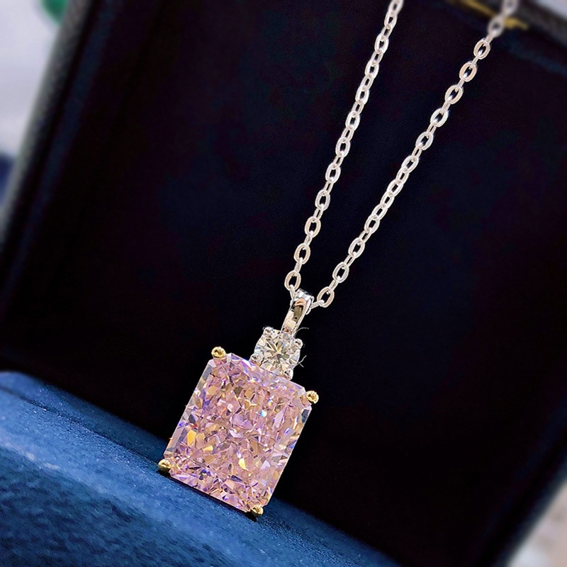 Kalung Liontin Kristal Karbon Tinggi Bentuk Geometris Untuk Wanita