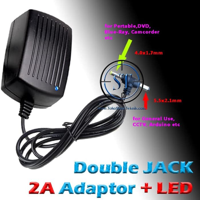 2A DOUBLE JACK Adaptor Switching DC Dobel Double Head DCl Kepala 5.5x2.1 4.0x1.7 CCTV HDMI Real