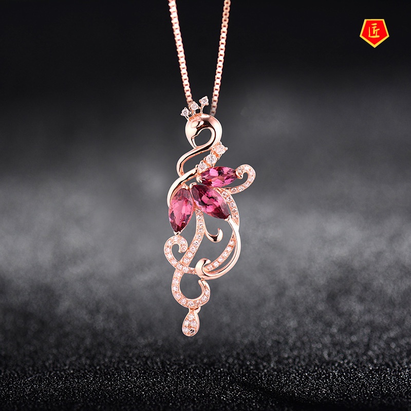 [Ready Stock]Leaf-Shaped Ruby Pendant 18K Rose Gold Fashion