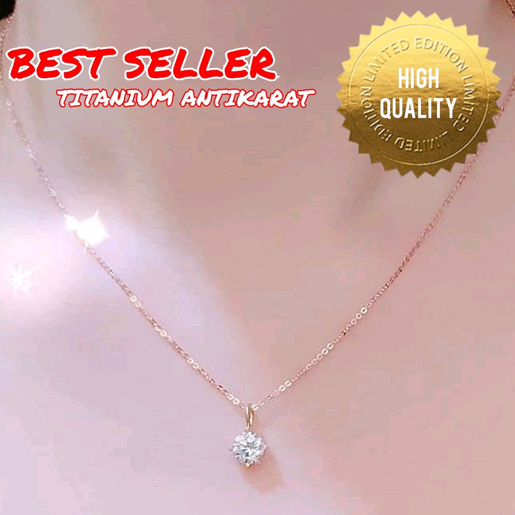 La Vienne - Kalung Titanium Wanita Anti karat - Solitaire - Perhiasan Aksesoris Wanita - Simple Mewah Elegan
