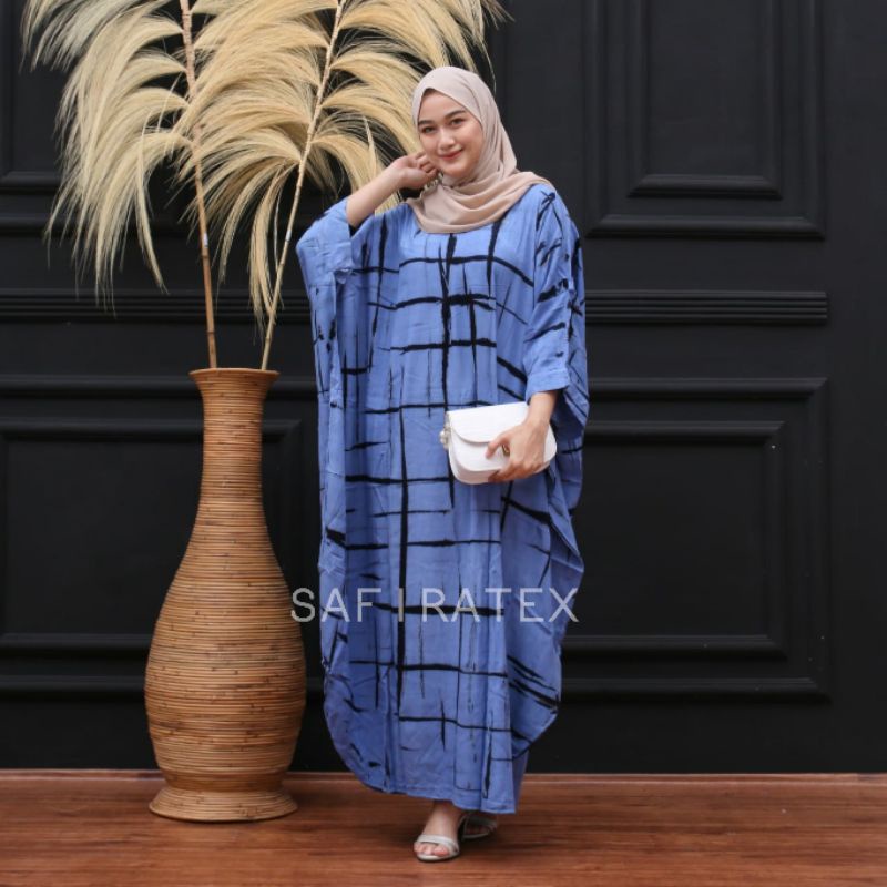 kaftan jumbo wanita casual / Gamis kaftan rayon premium casual - Biru