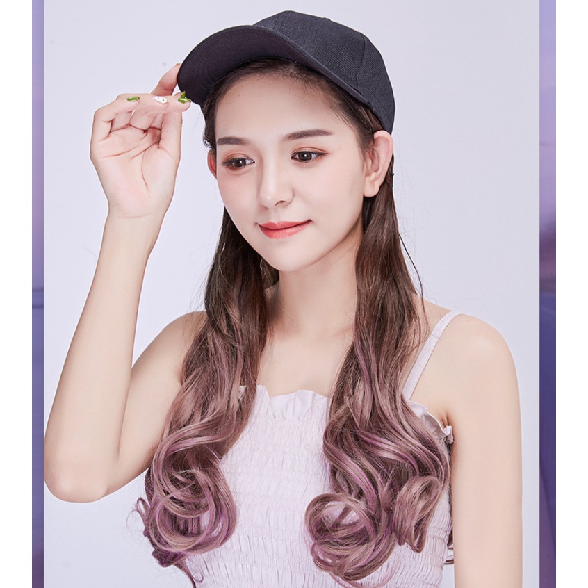 HTG premium half wig topi baseball tebal gradasi abu biru wig hat rambut palsu hair extension lurus wavy