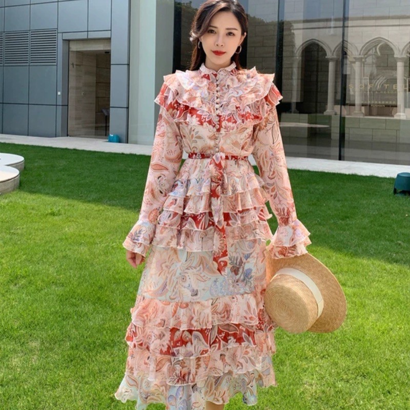 [Basica Moda[ 63320 Gaun Dress Maxi Wanita Floral Crepe