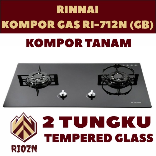 Kompor Gas Tanam Rinnai RB-712N(GB) / Rinai RB712NGB / 2 tungku