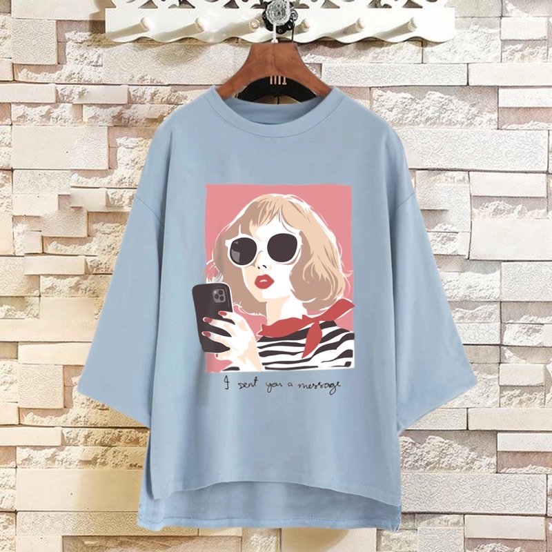 PUFFY_ID kaos tunik oversize lengan 3/4 I SENT YOU A MESSAGE baju atasan wanita oversize