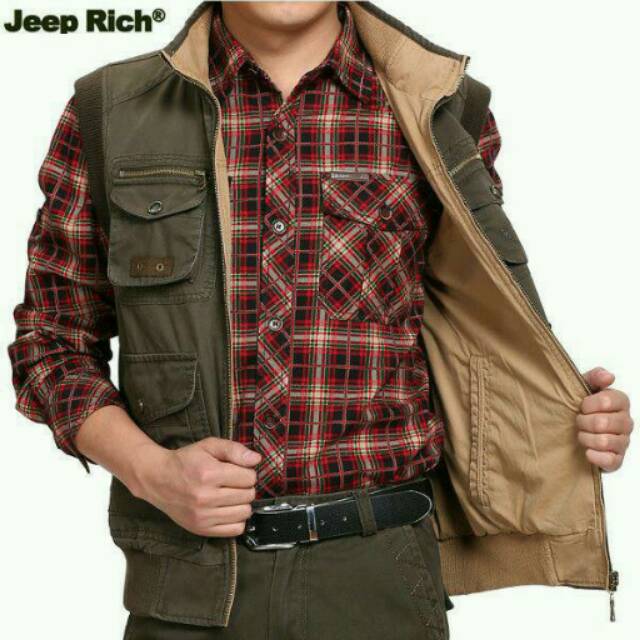 Fashion Pria Rompi Outdoor Katun/ Rompi Jeep Bolak Balik/ Jaket Rompi Impor Dua Sisi / Vest import