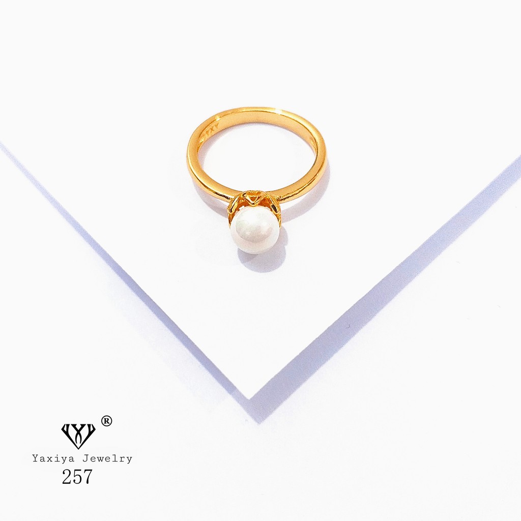 

Cincin Emas Mutiara Bunga Permata Perhiasan Imitasi Gold 18K Yaxiya 257