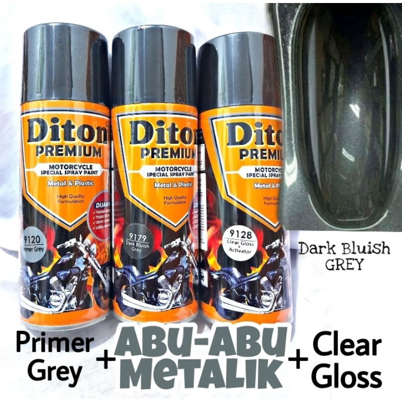 PAKET Pilok Pilox DITON Premium 400cc Primer Grey + Dark Bluish Grey Abu-Abu Metalik + Clear  Termur