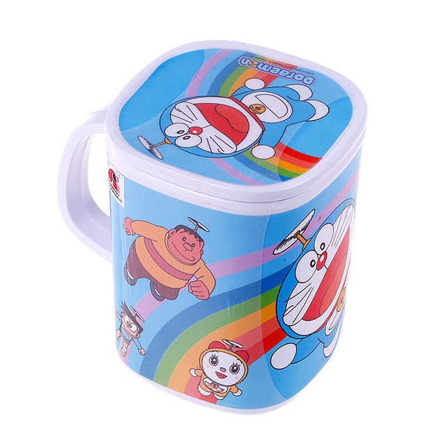 Srithai Vanda Melamine Doraemon Rainbow Mug Segi 3 Inch + Tutup