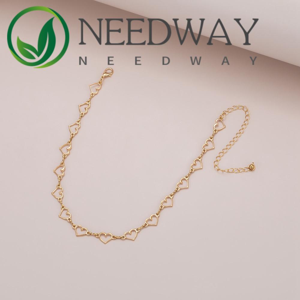 Kalung Bentuk Hati Geometris Warna Emas Perak Bahan Alloy Gaya Korea