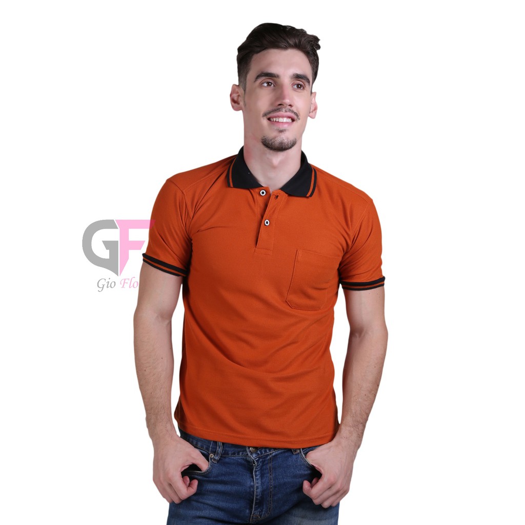 GIOFLO Kaos Fashion Pria Kerah Polo Terbaru Coklat Bata Kerah Hitam / PLS 154