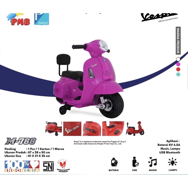 Mainan Anak Motor Aki Murah Vespa Vintage Classic Lisensi Original Pmb 788-3