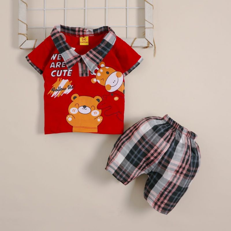 Setelan Baju Celana Bayi Anak Laki-laki Usia 3-12 bulan Motif We Are Cute