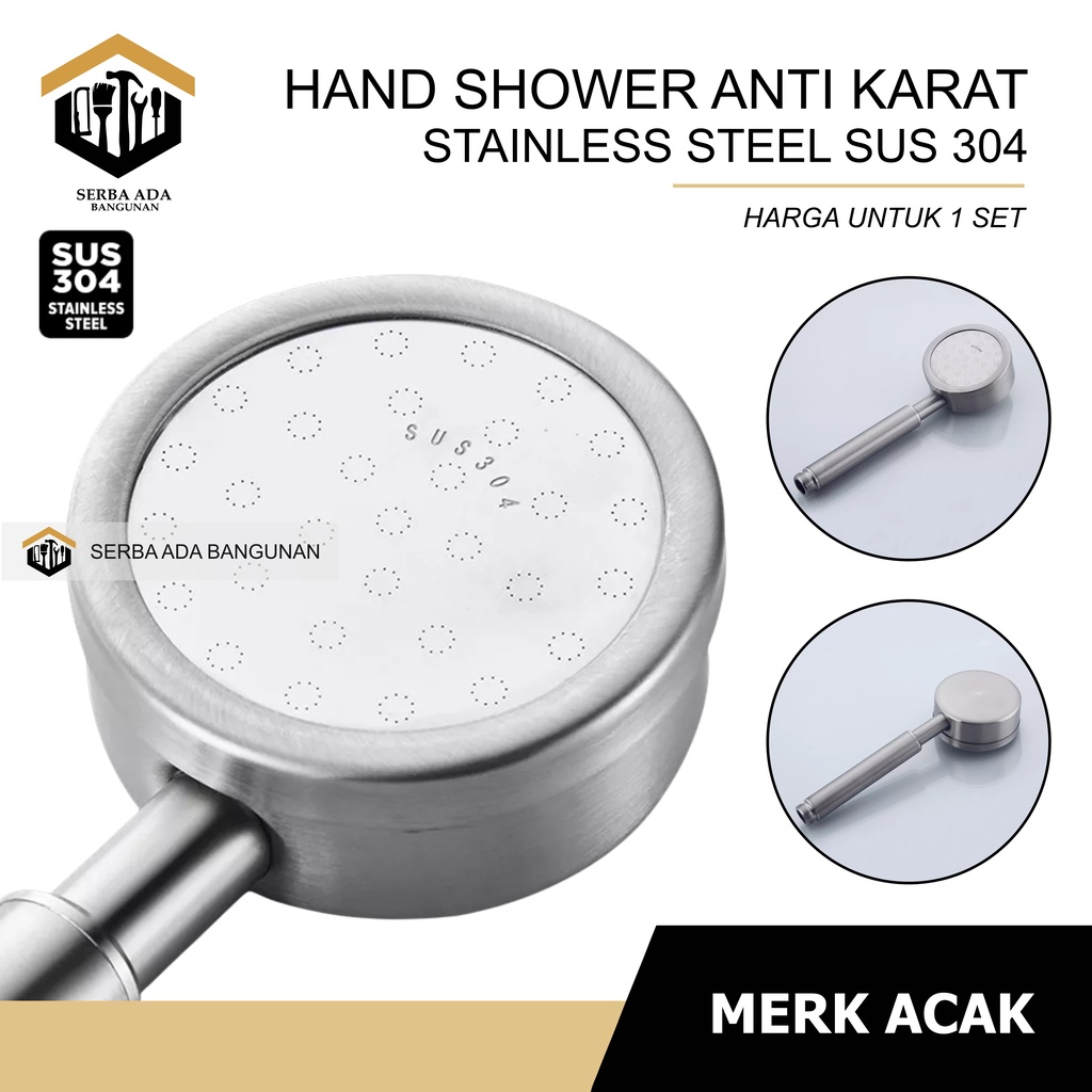 HAND SHOWER FULL STAINLES STEEL SS304 KOMPLIT + SHOWER + PEYANGGA + SELANG + SKRUP KUALITAS BAGUS