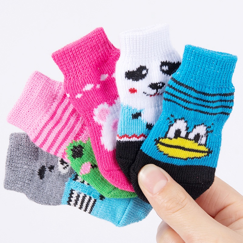 4pcs Kaos Kaki Anti Slip Motif Print Untuk Anjing / Kucing